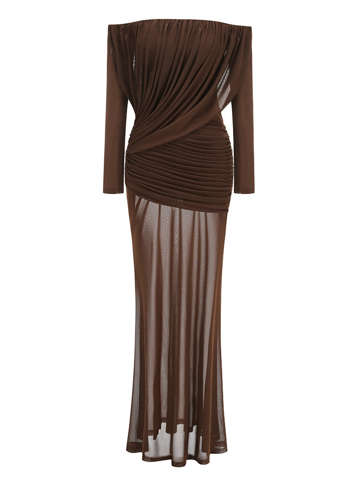 Women's Slim-Fit Bodycon Mermaid Maxi Breathable Mesh Long Sleeve Party Evening Dress Formal Midi Dress Gown for Black Tie Wedding Guest Cocktail Prom