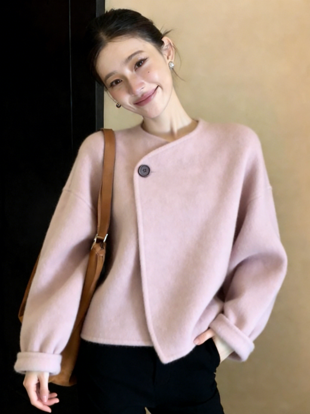 Women's Office Petite Oversized Slim-fit Cropped Korean-style Workwear Winter Coat for Fall Layering Travel Holiday Slimming Date Night Spring Fall