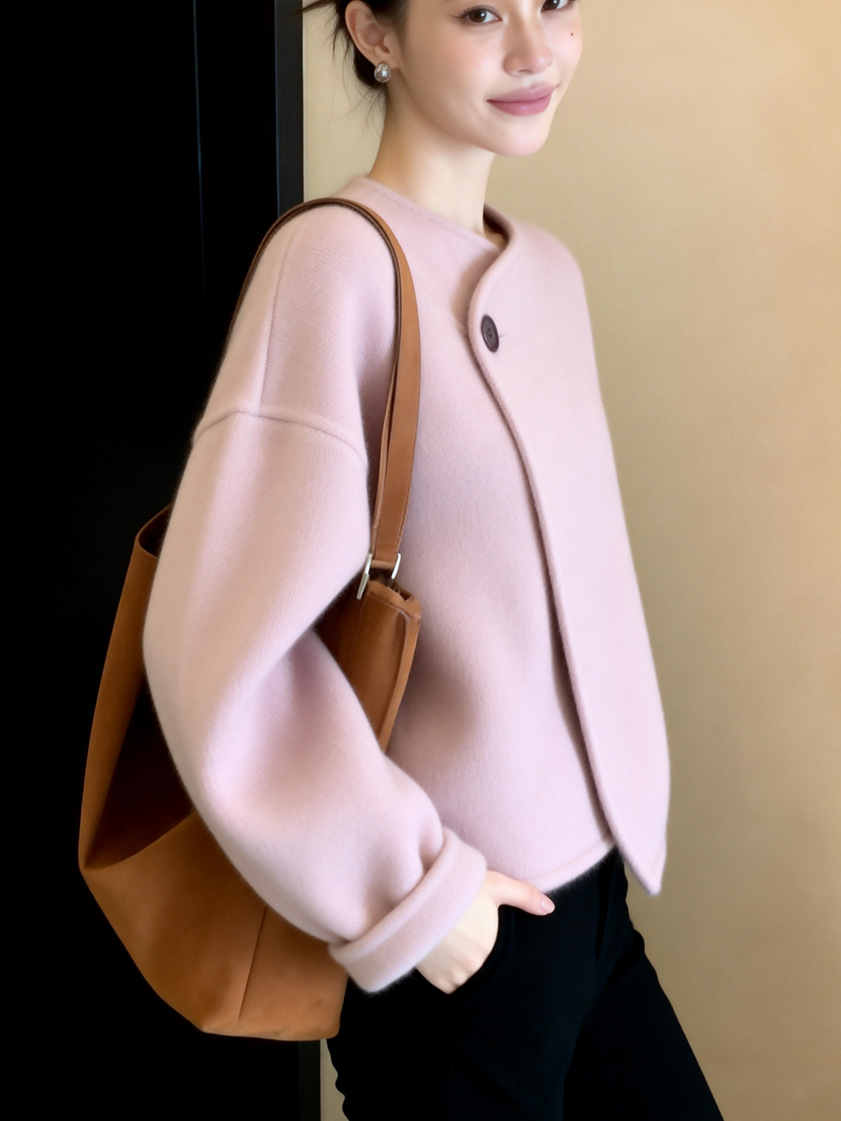 Women's Office Petite Oversized Slim-fit Cropped Korean-style Workwear Winter Coat for Fall Layering Travel Holiday Slimming Date Night Spring Fall