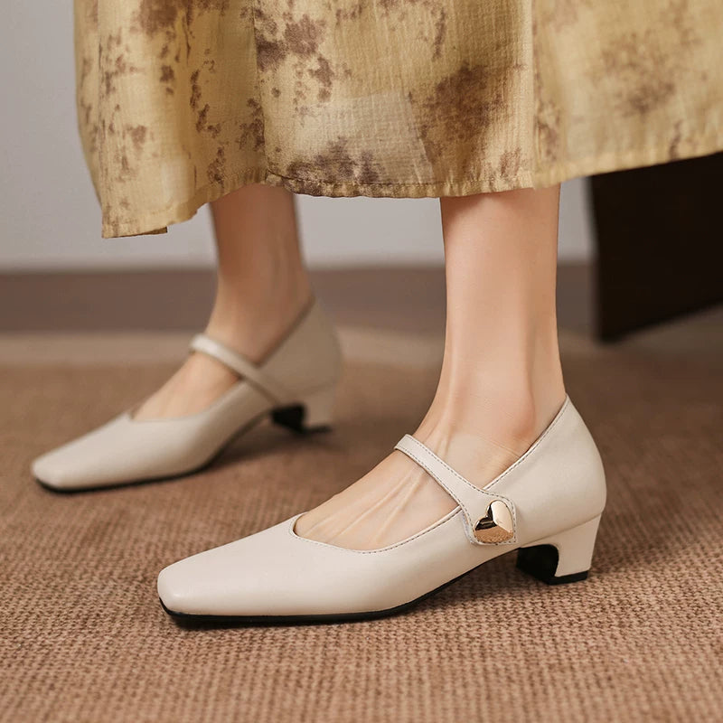 Women's Office Square Toe Block Heel Mid Heel French-Inspired Workwear Retro Mary Jane Pumps Strap Dress Heels Wedding Guest Cocktail Party