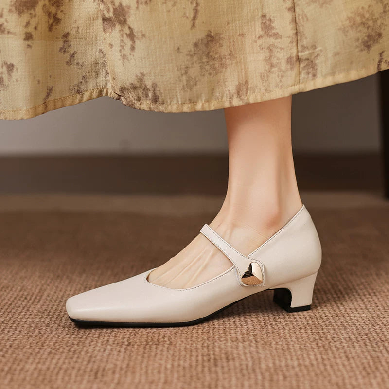 Women's Office Square Toe Block Heel Mid Heel French-Inspired Workwear Retro Mary Jane Pumps Strap Dress Heels Wedding Guest Cocktail Party