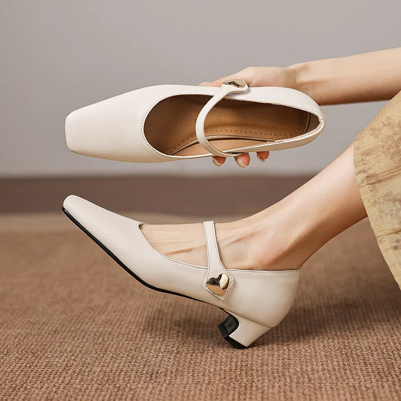 Women's Office Square Toe Block Heel Mid Heel French-Inspired Workwear Retro Mary Jane Pumps Strap Dress Heels Wedding Guest Cocktail Party