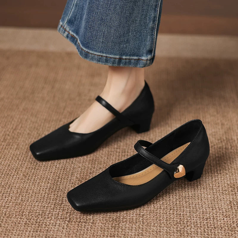 Women's Office Square Toe Block Heel Mid Heel French-Inspired Workwear Retro Mary Jane Pumps Strap Dress Heels Wedding Guest Cocktail Party