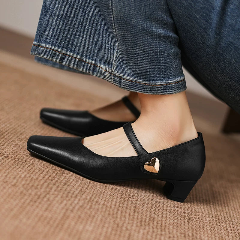 Women's Office Square Toe Block Heel Mid Heel French-Inspired Workwear Retro Mary Jane Pumps Strap Dress Heels Wedding Guest Cocktail Party