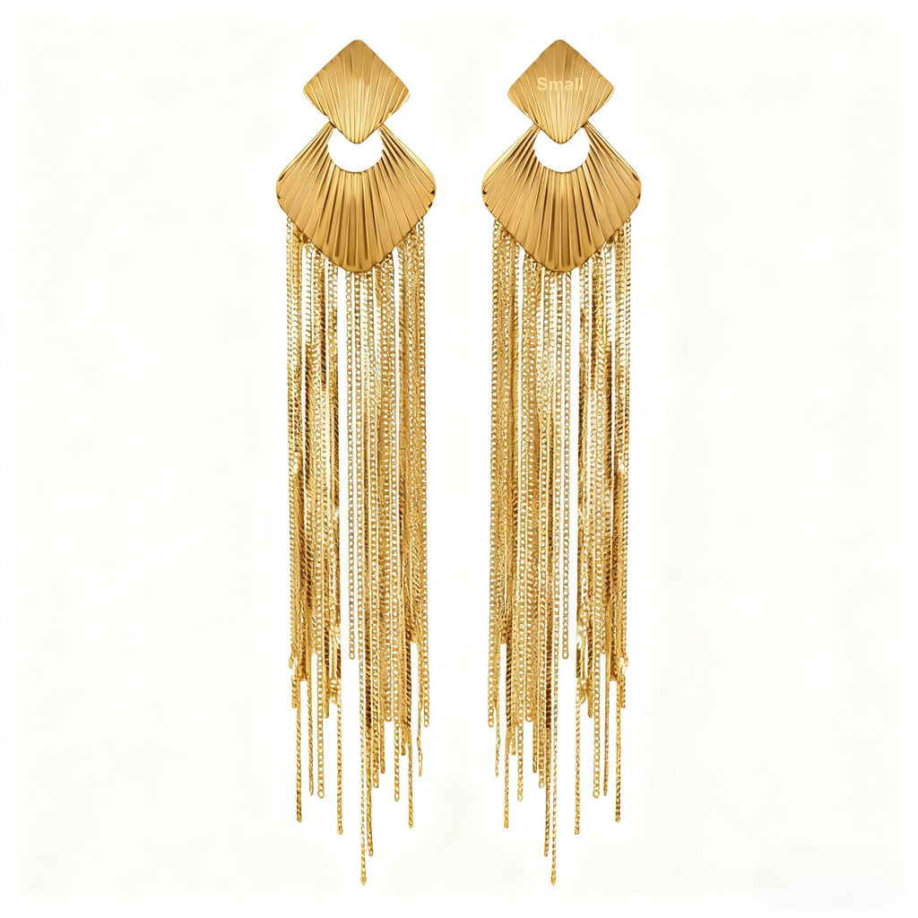 Gold tassel drop earrings by Yoshan