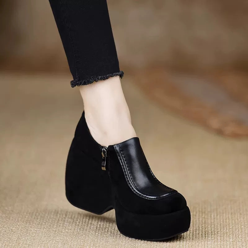Chunky Sole Leather Pumps for Women