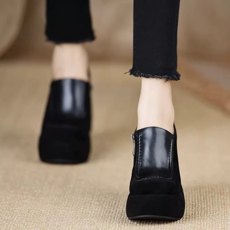 Chunky Sole Leather Pumps for Women