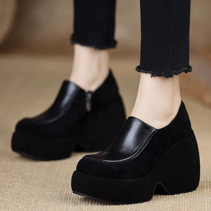 Chunky Sole Leather Pumps for Women