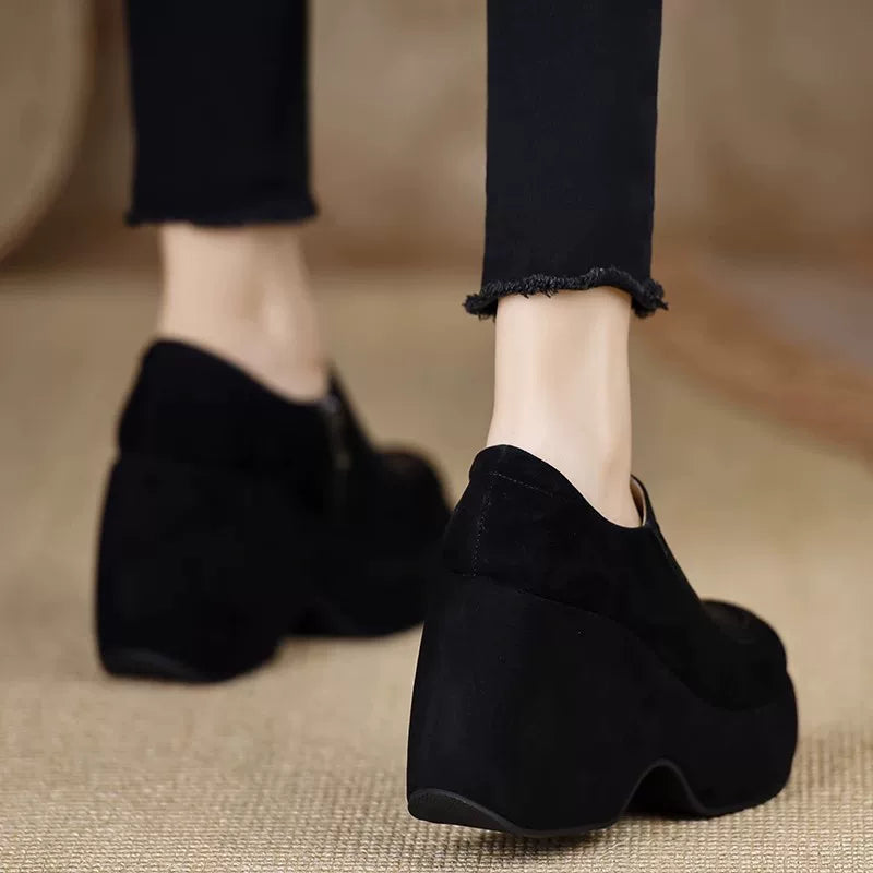 Chunky Sole Leather Pumps for Women