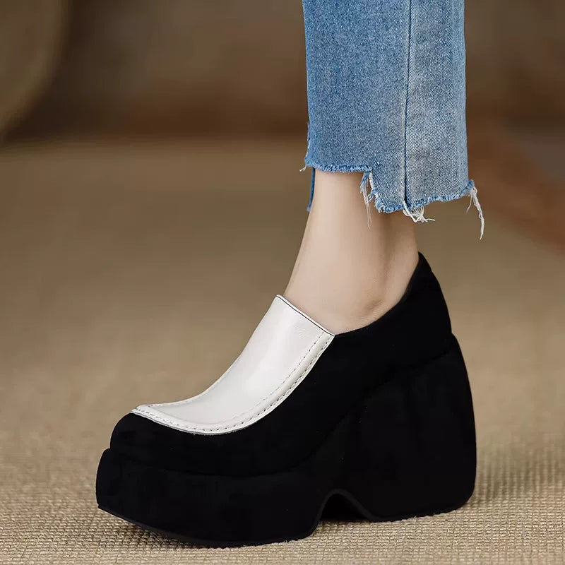 Chunky Sole Leather Pumps for Women