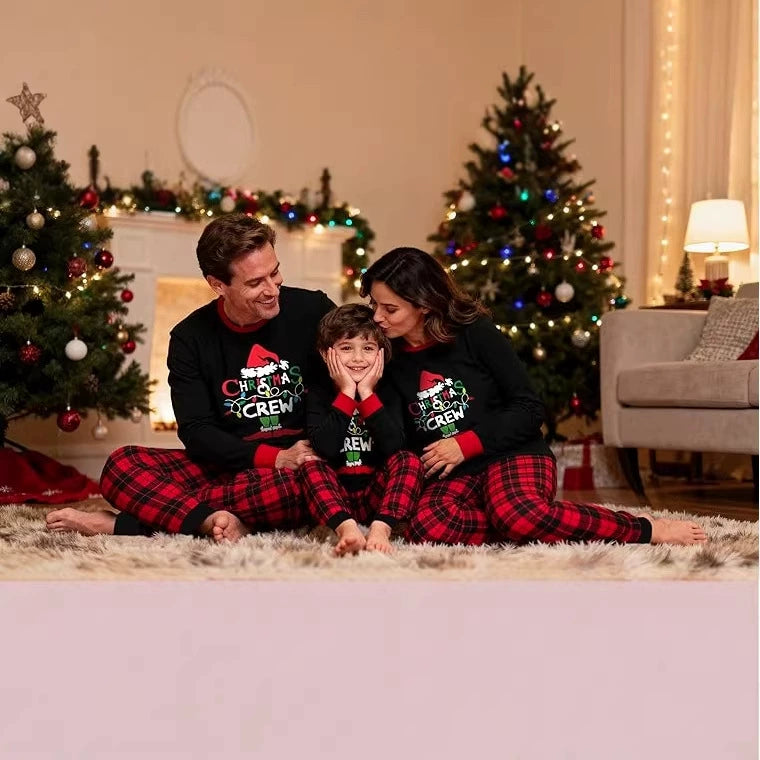 Cotton Family Christmas Pajama Set, Long Sleeve Matching Holiday Sleepwear for Mom Dad Kids and Baby