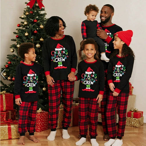 Cotton Family Christmas Pajama Set, Long Sleeve Matching Holiday Sleepwear for Mom Dad Kids and Baby