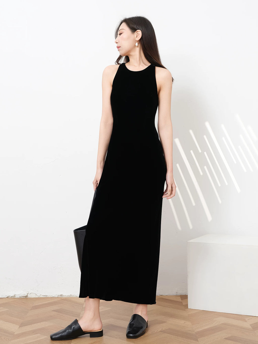 Women's Slim-Waist Sleeveless Maxi Slim-Fit Halter Evening Dress Cowl Neck Party Dress