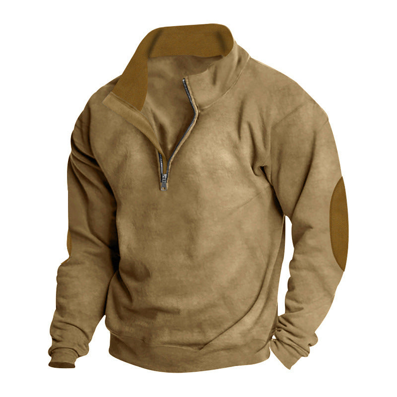 Men's Half-Zip Mandarin Collar Plus Size Long Sleeve Color-Block Casual Hoodie Sweatshirt