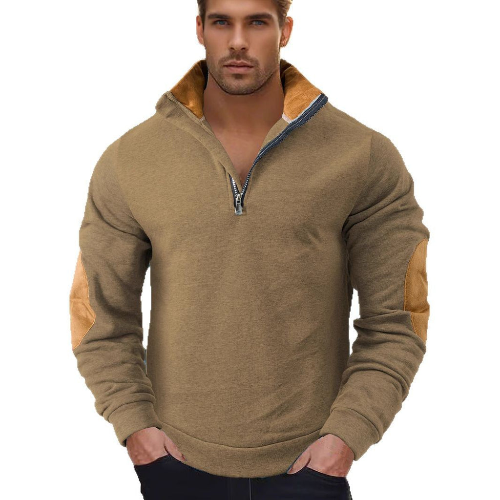 Men's Half-Zip Mandarin Collar Plus Size Long Sleeve Color-Block Casual Hoodie Sweatshirt