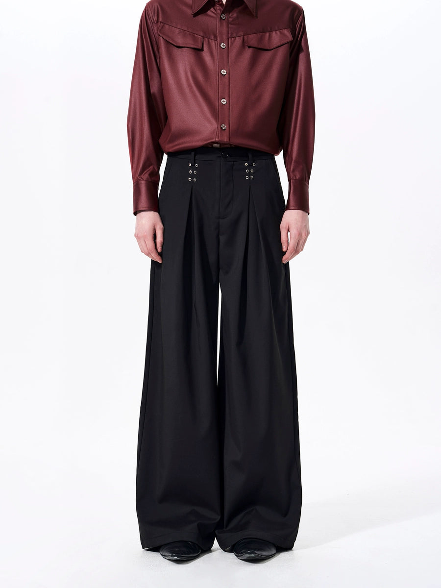 Men's Pleated Draped A-line Oversized Wide-leg Pants for Office Outfits Business Casual Work Premium Travel Comfort Weekend