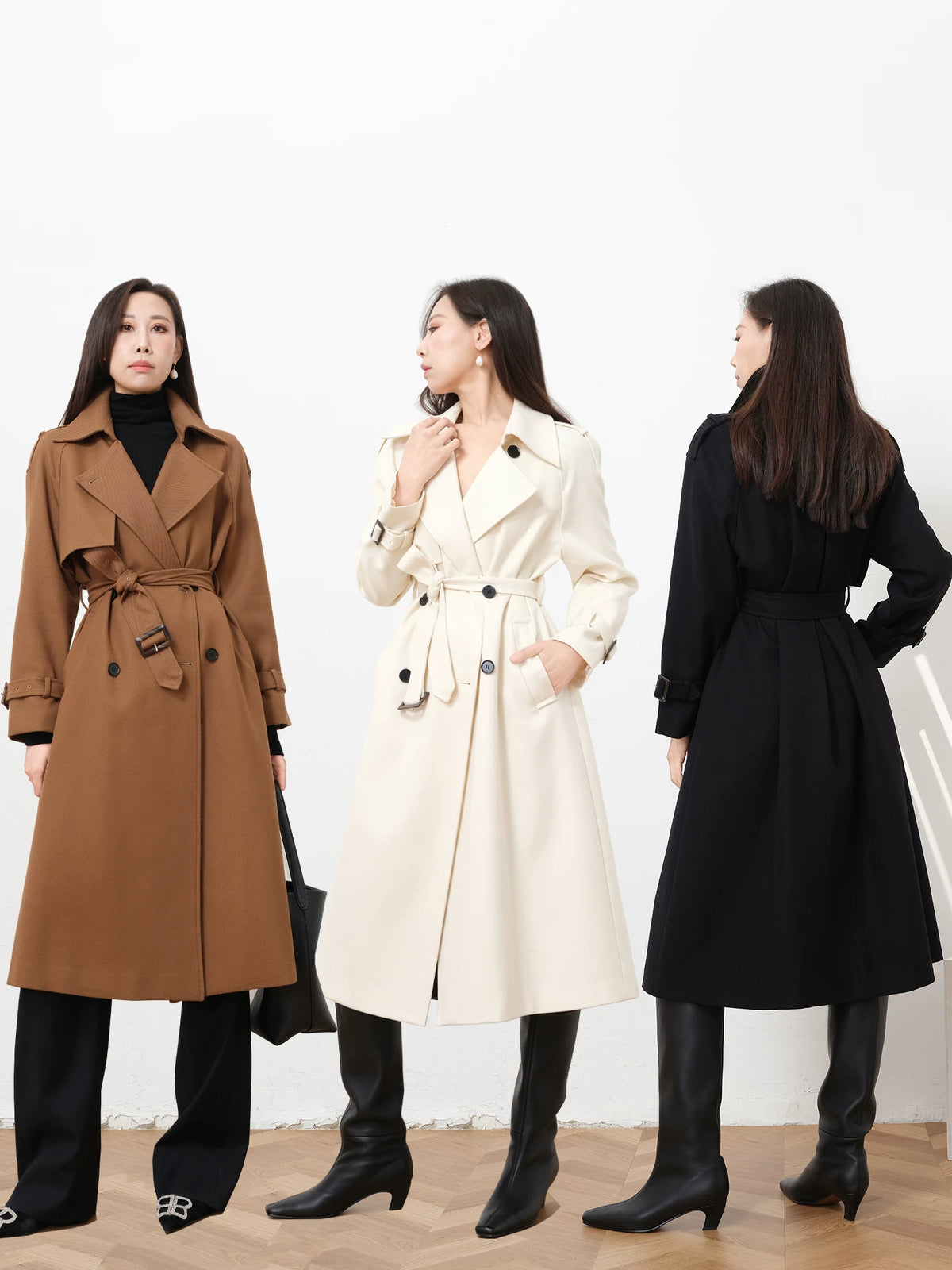 Women's Wool Fall Winter Longline Midi Quiet-Luxury Trench Coat Wrap Office Commute