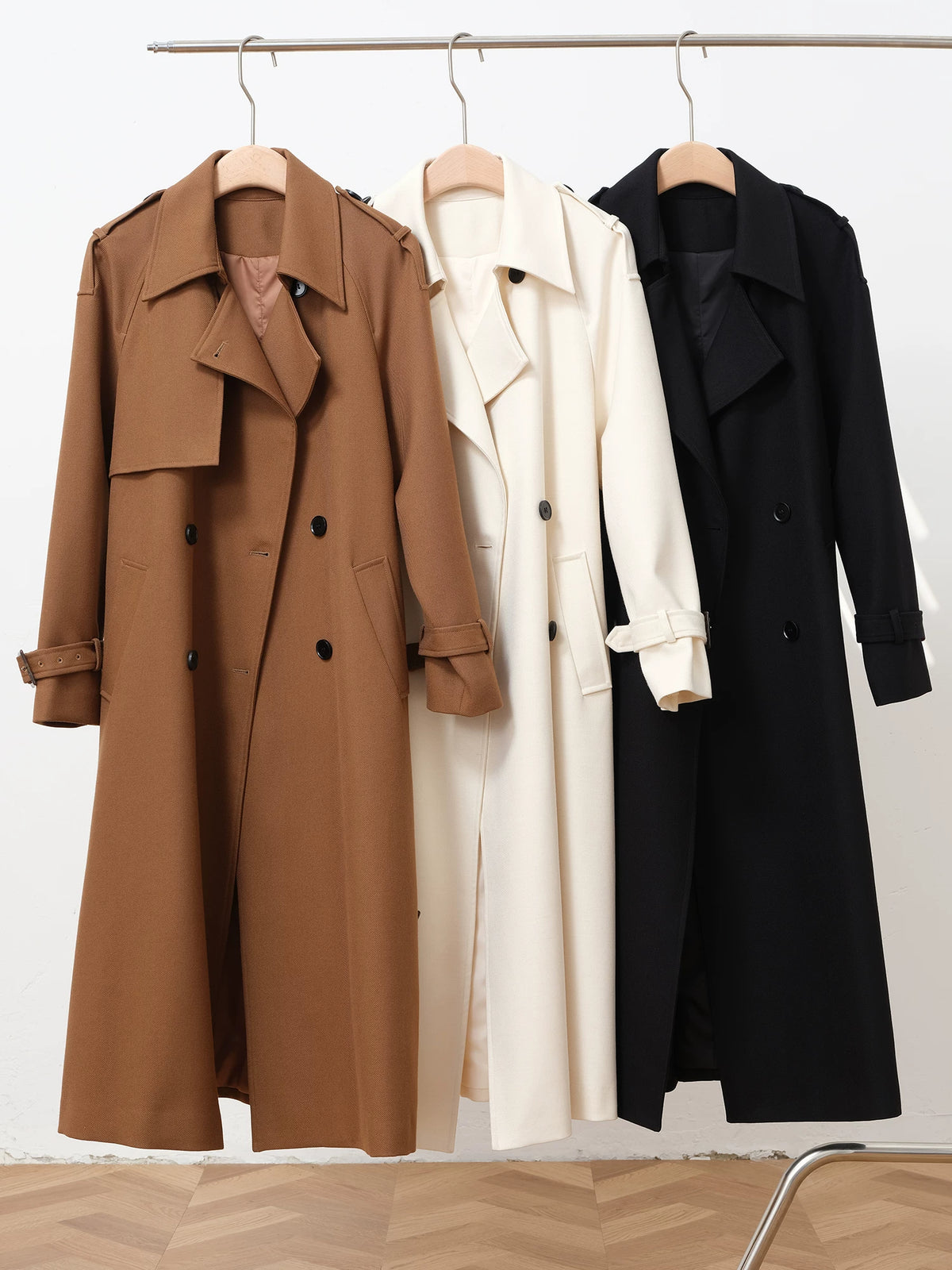 Women's Wool Fall Winter Longline Midi Quiet-Luxury Trench Coat Wrap Office Commute
