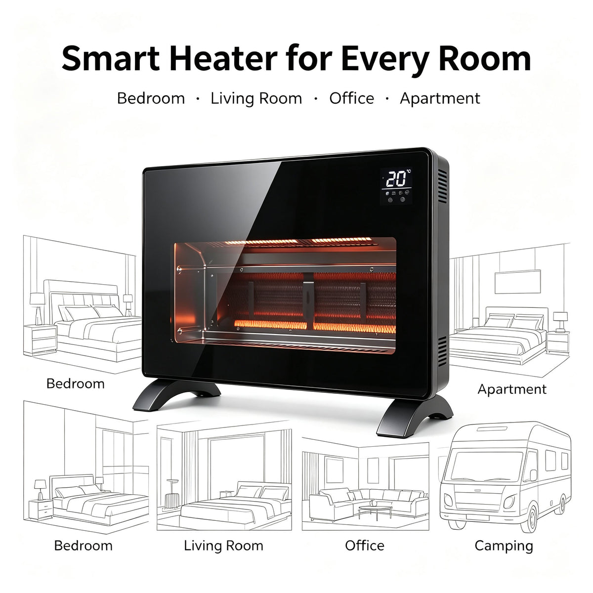 Smart WiFi Glass Panel Heater for Bedroom Home Office and Living Room for Daily Home Use