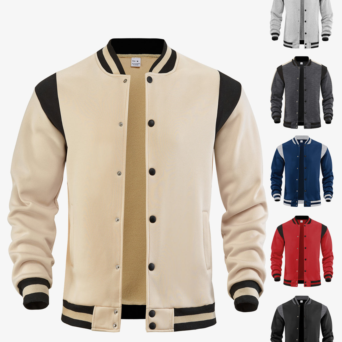 Men's Fall Winter Mandarin Collar Color-Block Casual Bomber Jacket Outerwear Travel