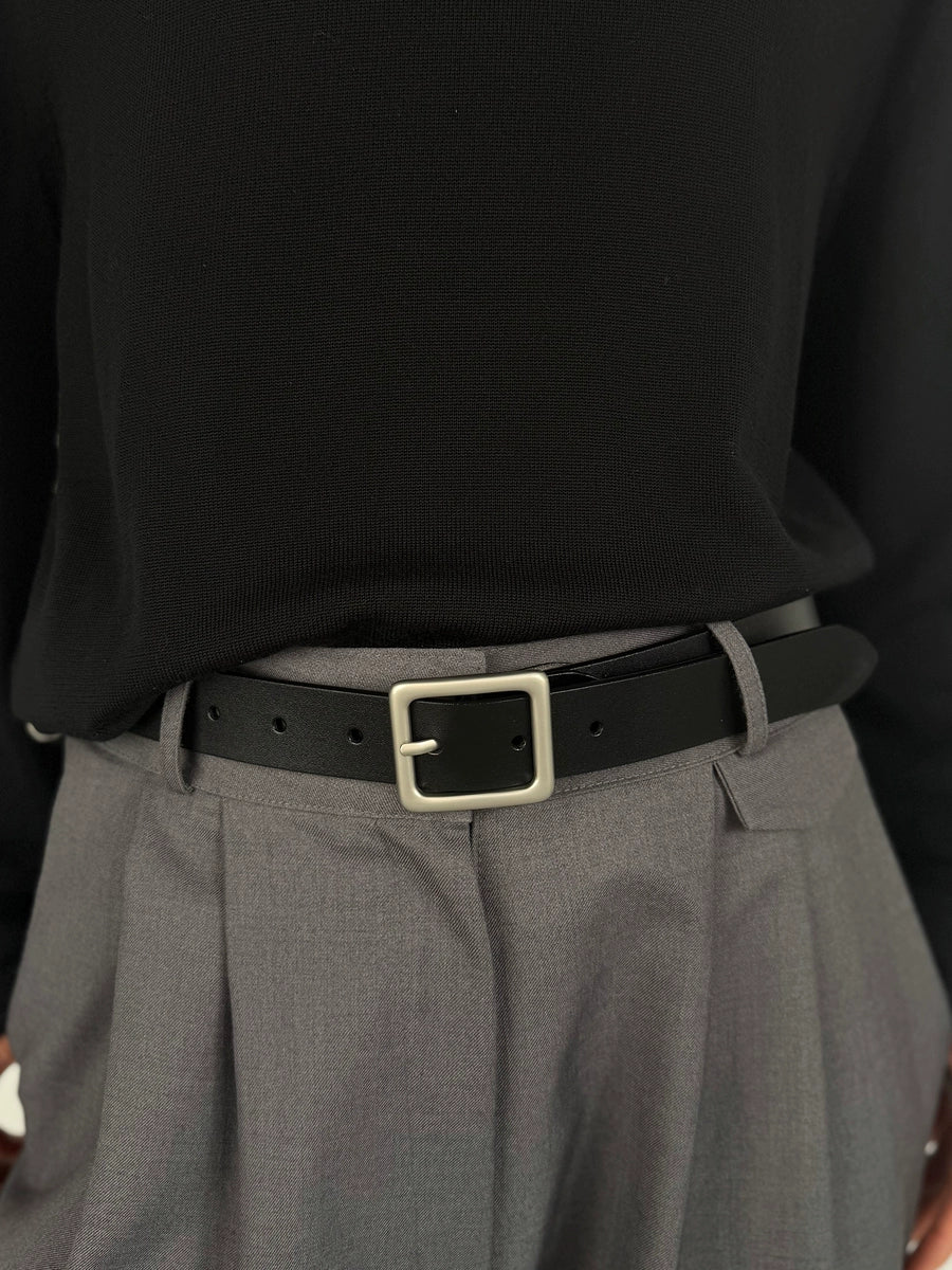 Women's Square Buckle Minimalist Commute Black Office Leather Workwear Waist Belt for Date Night Gift Party Premium Versatile Designer Everyday Vacation