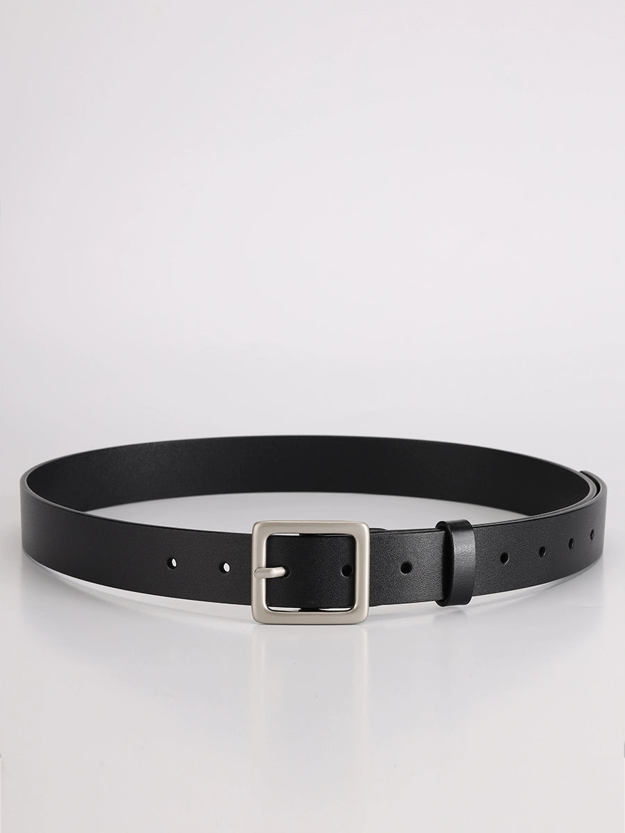 Women's Square Buckle Minimalist Commute Black Office Leather Workwear Waist Belt for Date Night Gift Party Premium Versatile Designer Everyday Vacation