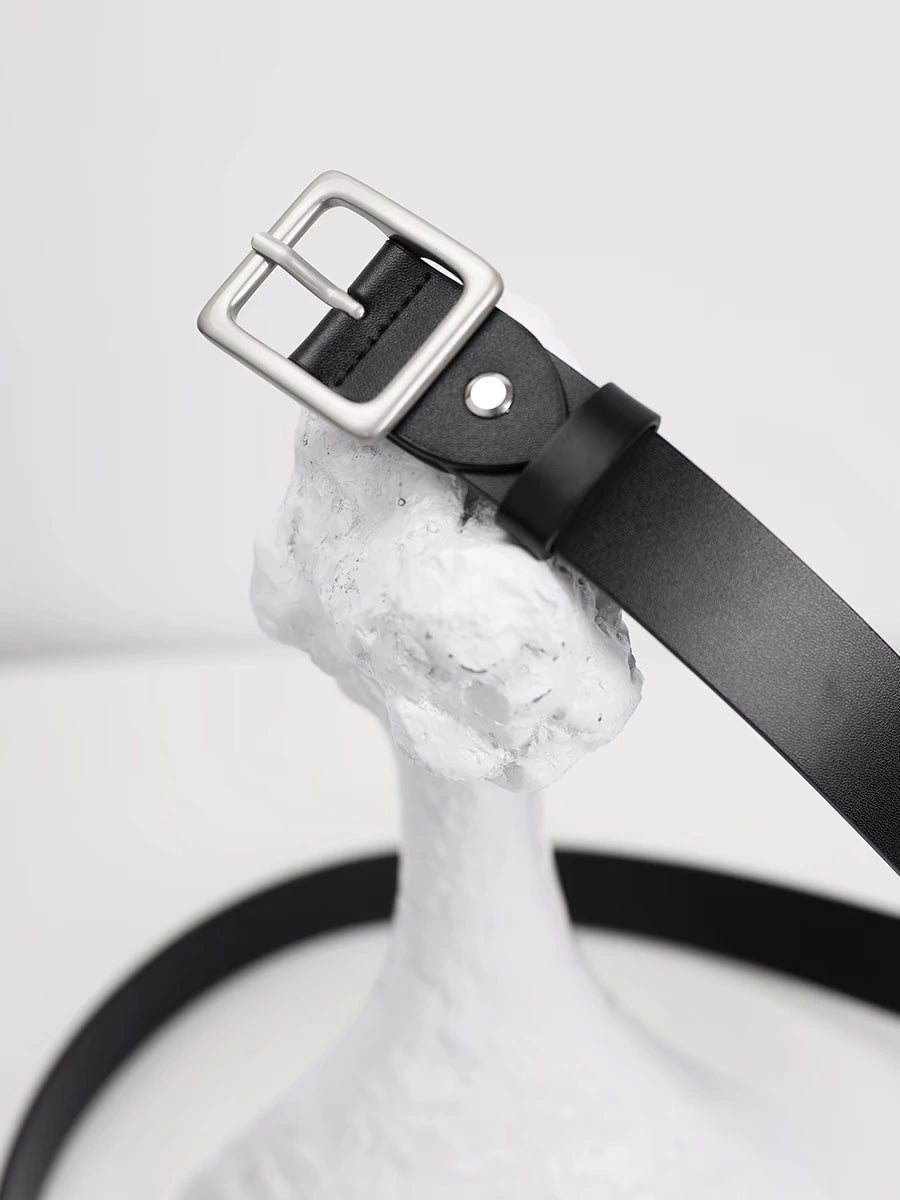 Women's Square Buckle Minimalist Commute Black Office Leather Workwear Waist Belt for Date Night Gift Party Premium Versatile Designer Everyday Vacation