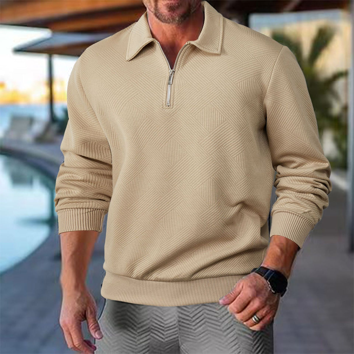 Men's Half-Zip Lapel Long Sleeve Casual Hoodie Sweatshirt Pullover Travel Weekend