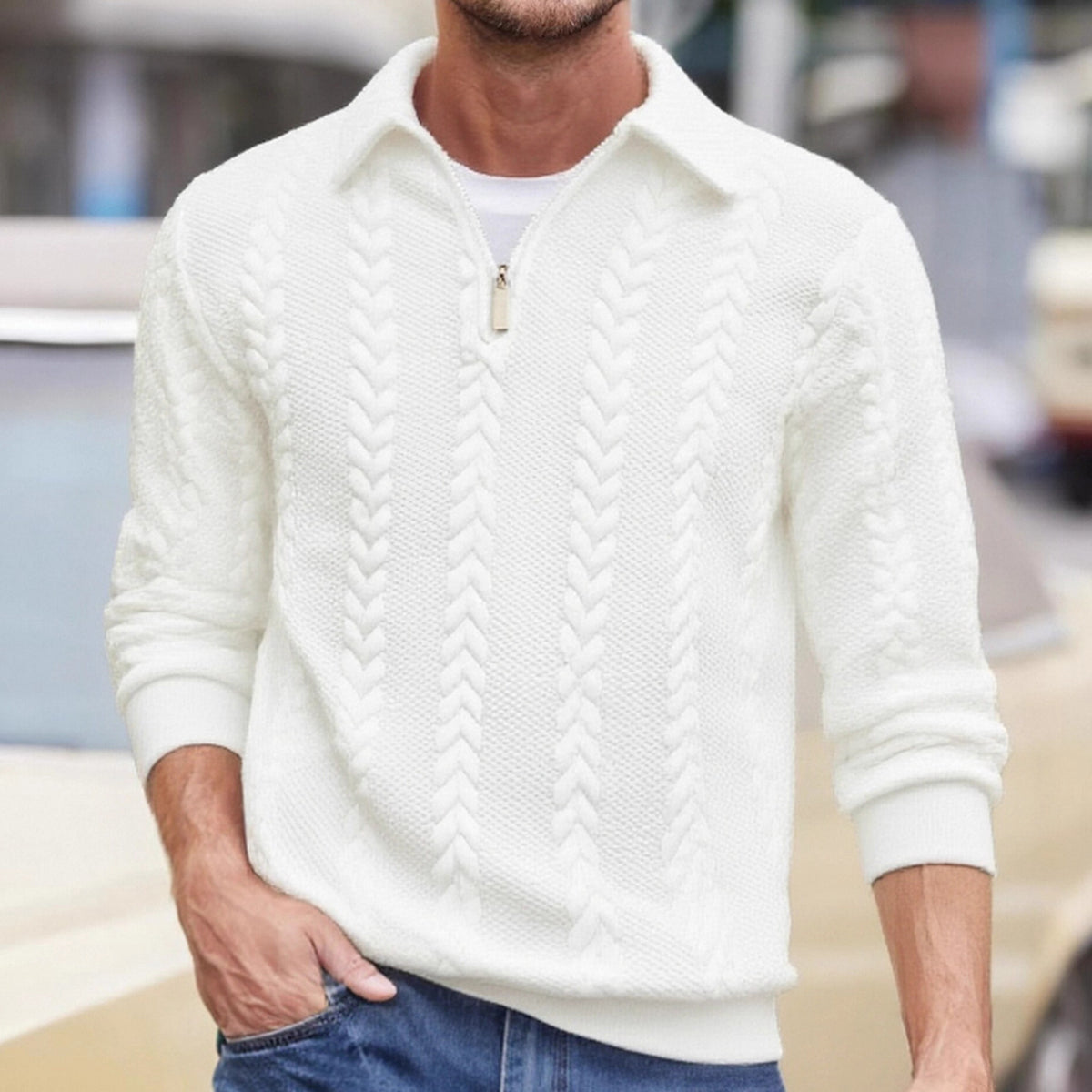 Men's Half-Zip Fall Winter Knit Lapel Casual Hoodie Sweatshirt Pullover Hooded Travel