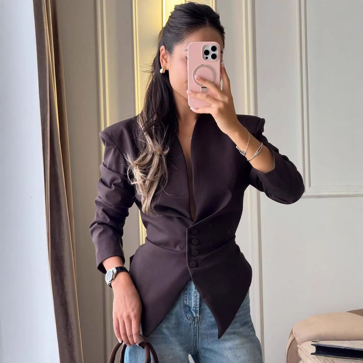 Women's Slimming Long Sleeve Elegant Blazer Workwear Jacket