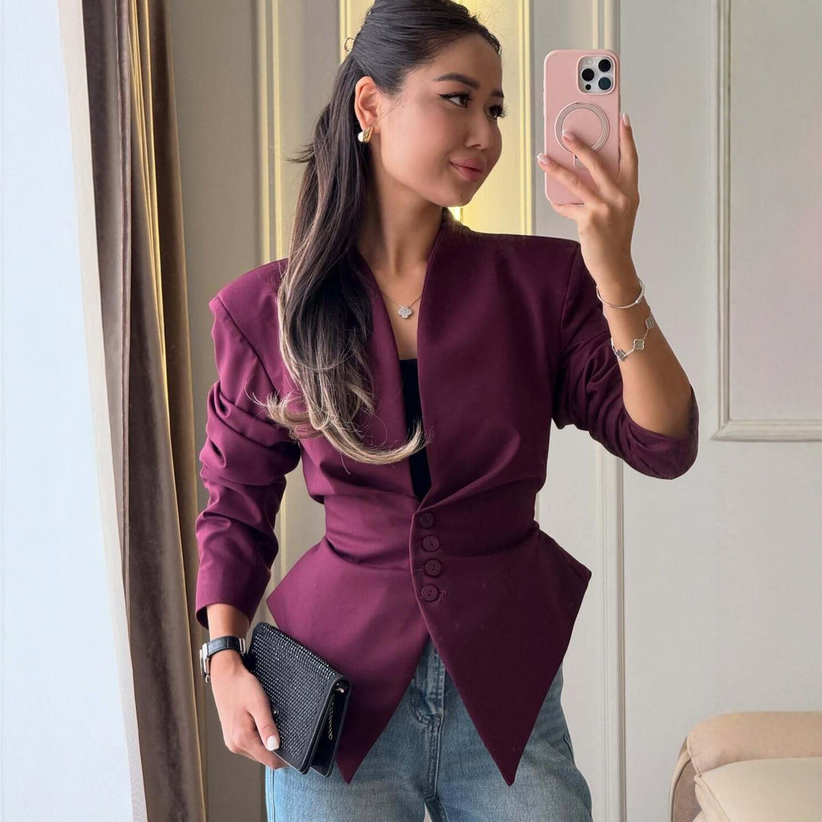 Women's Slimming Long Sleeve Elegant Blazer Workwear Jacket