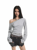 Women's Slim-Fit Off-Shoulder Long Sleeve Retro T-Shirt Casual Tee for Date Night Streetwear Everyday Wear Summer Weekend