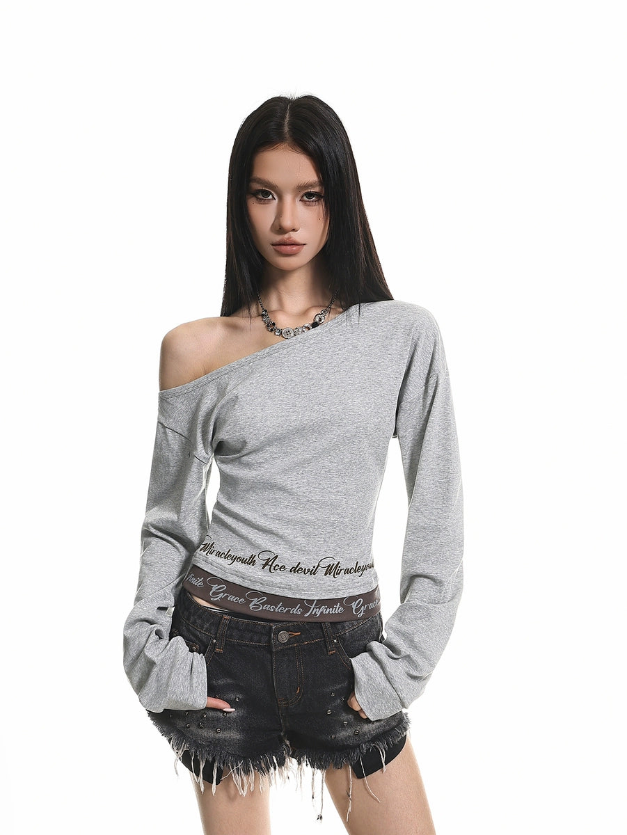 Women's Slim-Fit Off-Shoulder Long Sleeve Retro T-Shirt Casual Tee for Date Night Streetwear Everyday Wear Summer Weekend