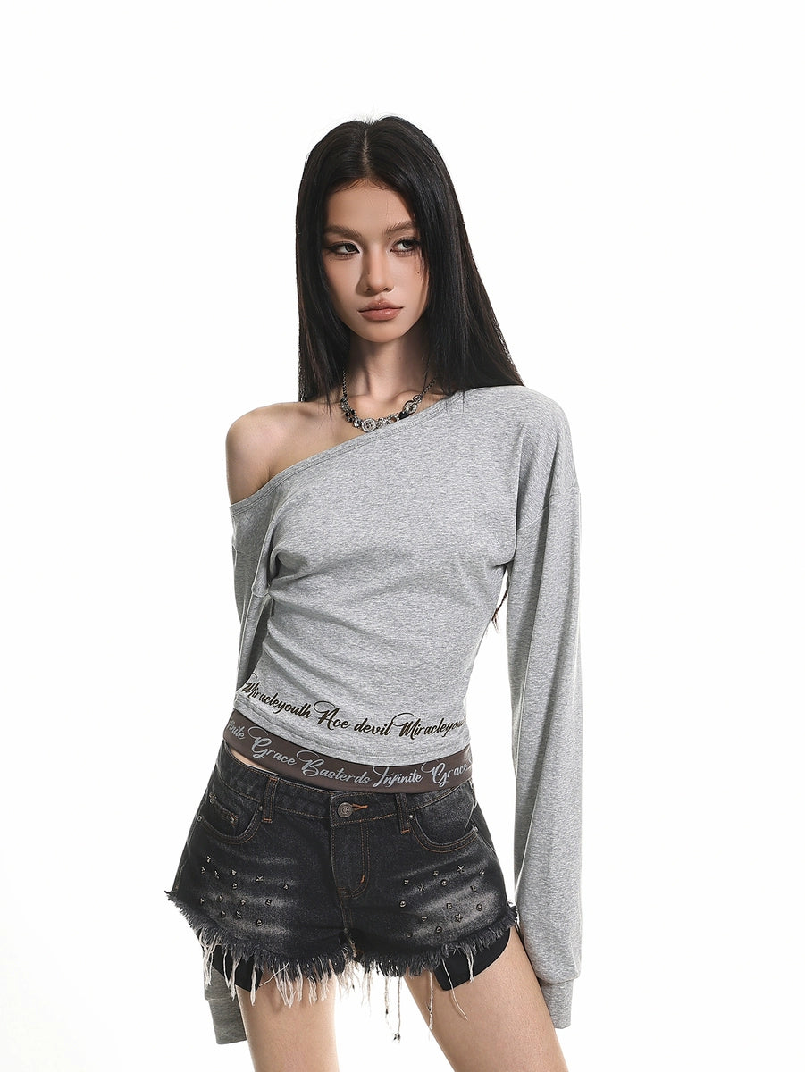 Women's Slim-Fit Off-Shoulder Long Sleeve Retro T-Shirt Casual Tee for Date Night Streetwear Everyday Wear Summer Weekend