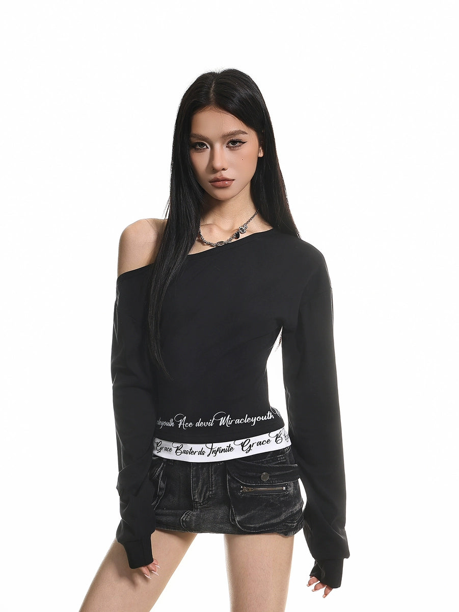 Women's Slim-Fit Off-Shoulder Long Sleeve Retro T-Shirt Casual Tee for Date Night Streetwear Everyday Wear Summer Weekend