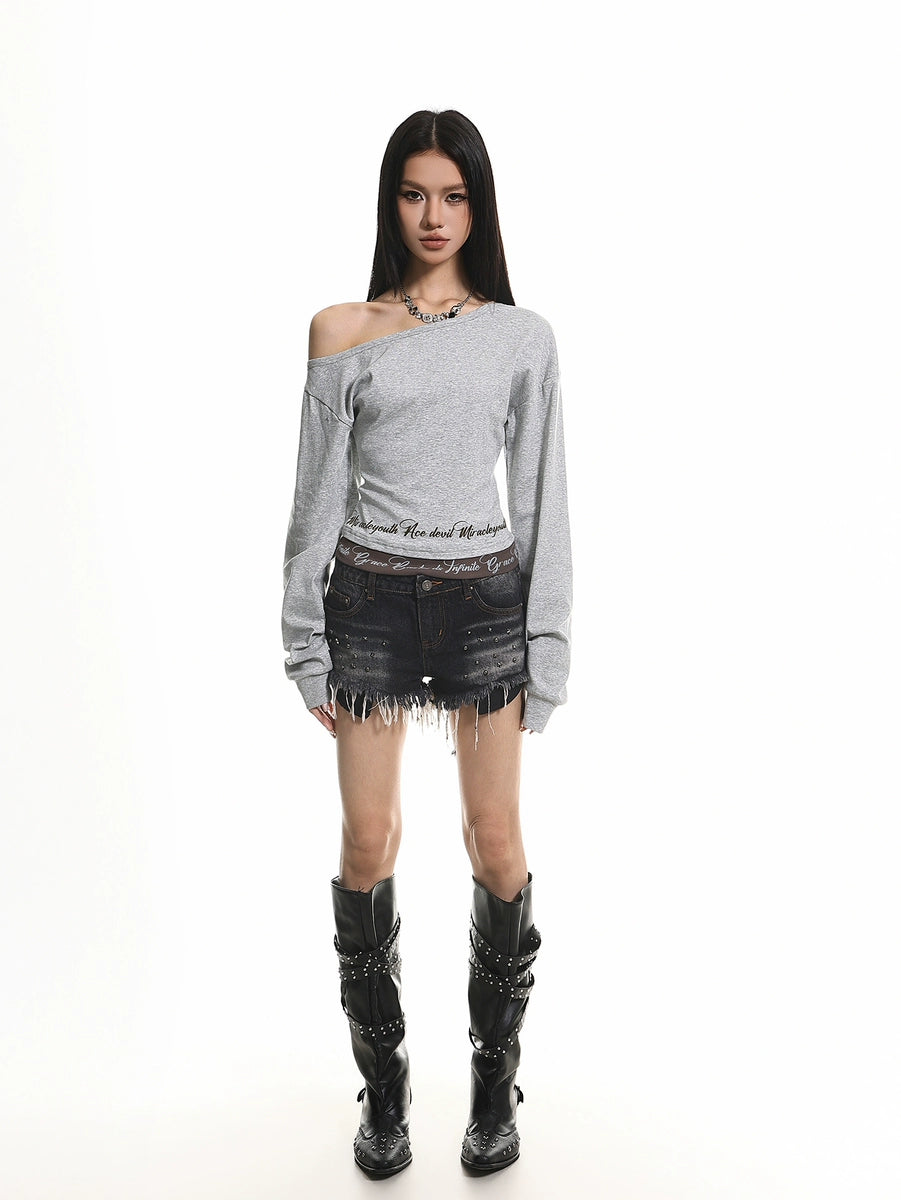 Women's Slim-Fit Off-Shoulder Long Sleeve Retro T-Shirt Casual Tee for Date Night Streetwear Everyday Wear Summer Weekend