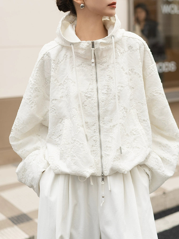 Women's White Workwear Hooded Zip Two-Piece Set for Wedding Guest Office Business Casual Travel Weekend At Home