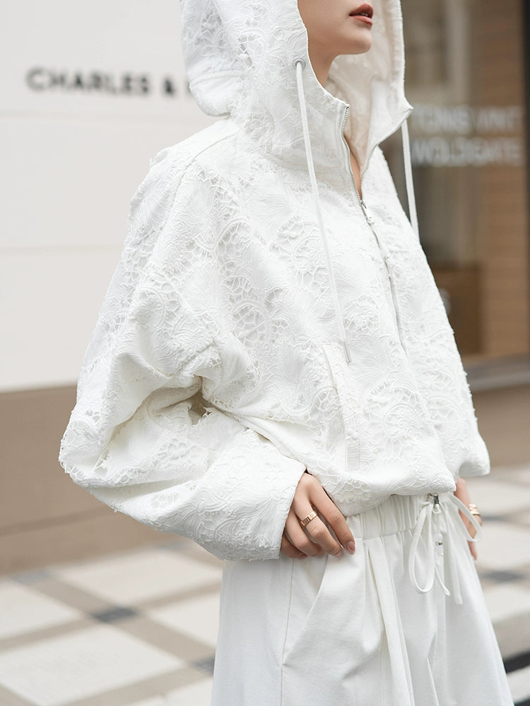 Women's White Workwear Hooded Zip Two-Piece Set for Wedding Guest Office Business Casual Travel Weekend At Home