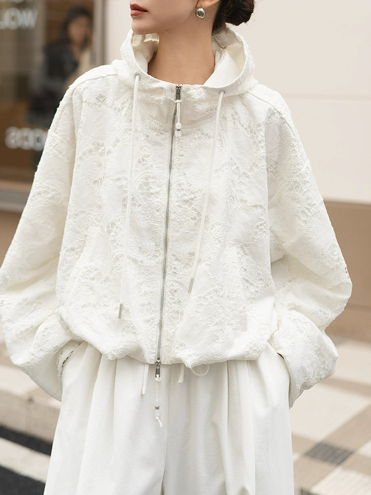 Women's White Workwear Hooded Zip Two-Piece Set for Wedding Guest Office Business Casual Travel Weekend At Home
