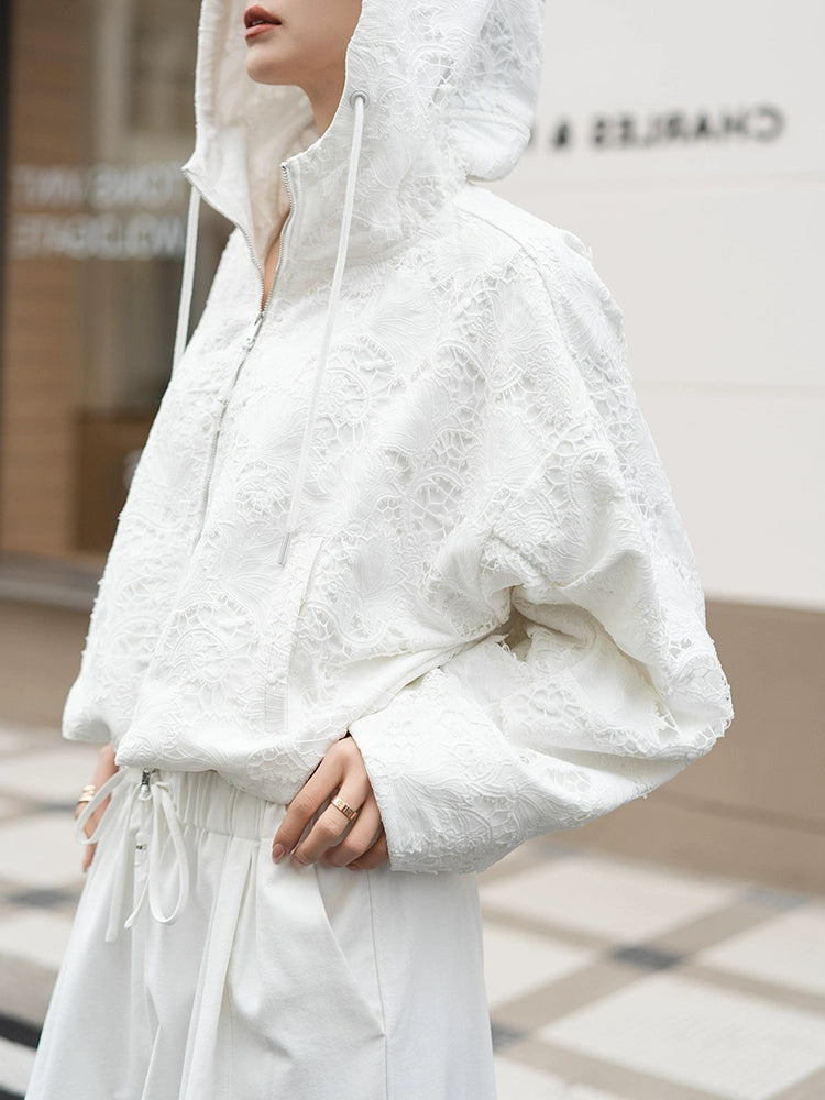 Women's White Workwear Hooded Zip Two-Piece Set for Wedding Guest Office Business Casual Travel Weekend At Home