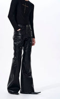 Men's Leather-Look Pants Wide-Leg for Office Outfits Business Casual Work Travel Comfort Weekend