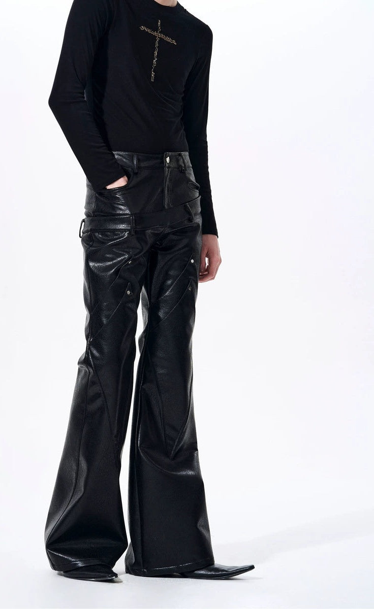 Men's Leather-Look Pants Wide-Leg for Office Outfits Business Casual Work Travel Comfort Weekend