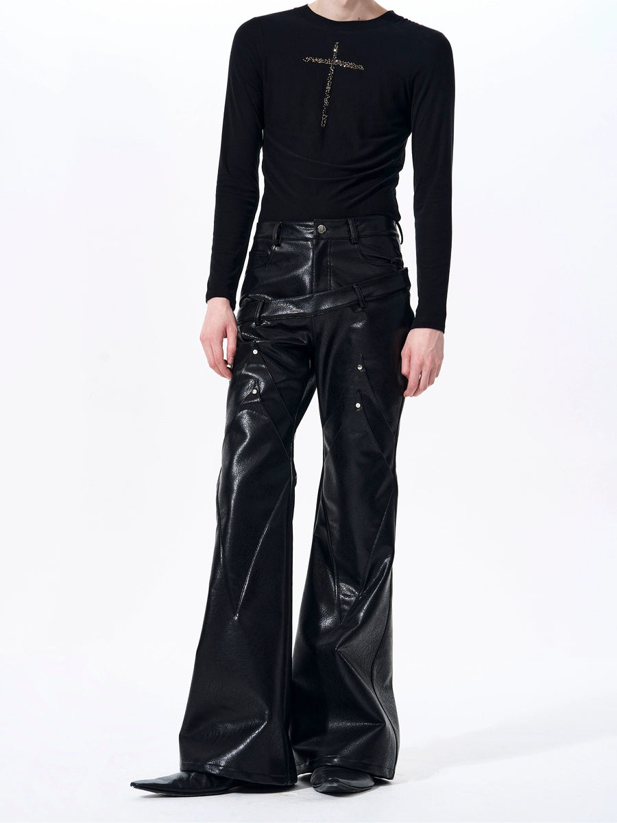 Men's Leather-Look Pants Wide-Leg for Office Outfits Business Casual Work Travel Comfort Weekend