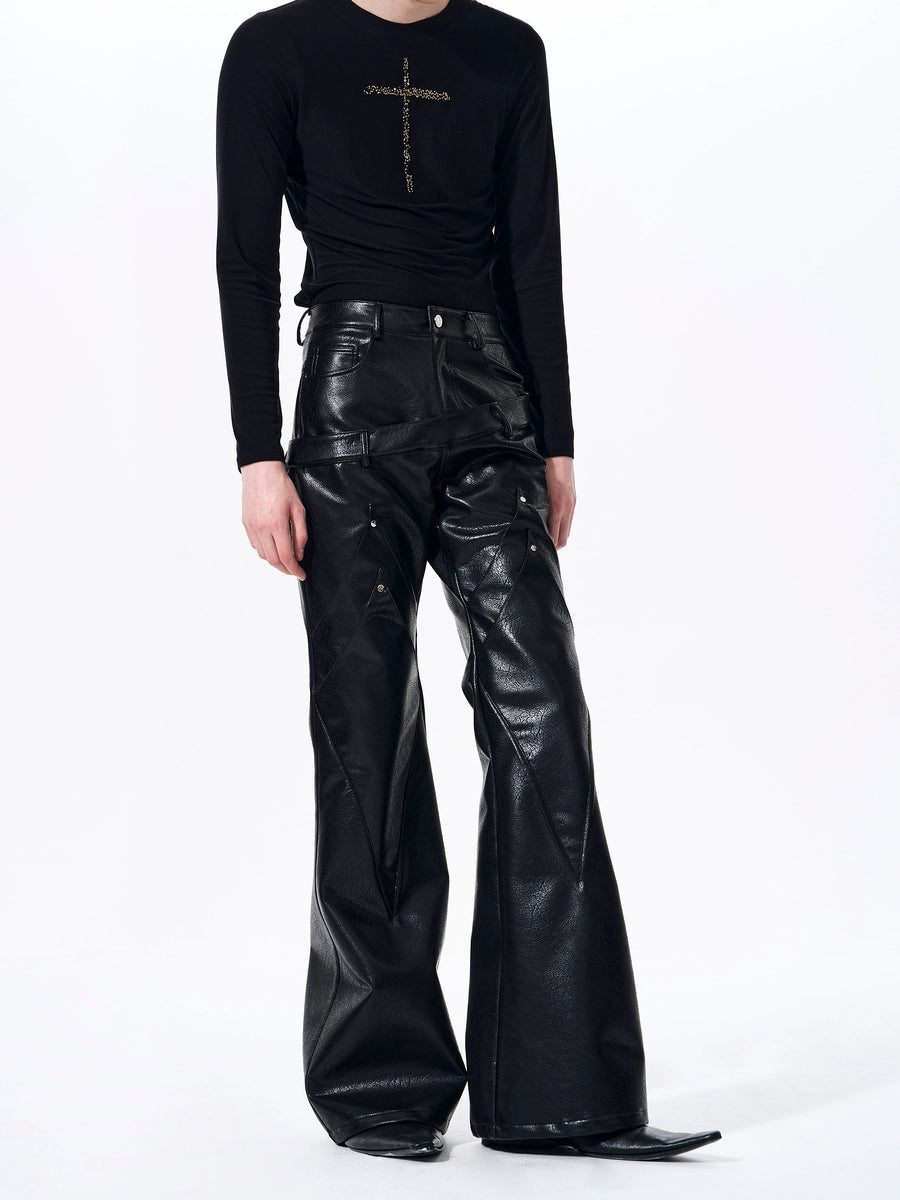 Men's Leather-Look Pants Wide-Leg for Office Outfits Business Casual Work Travel Comfort Weekend