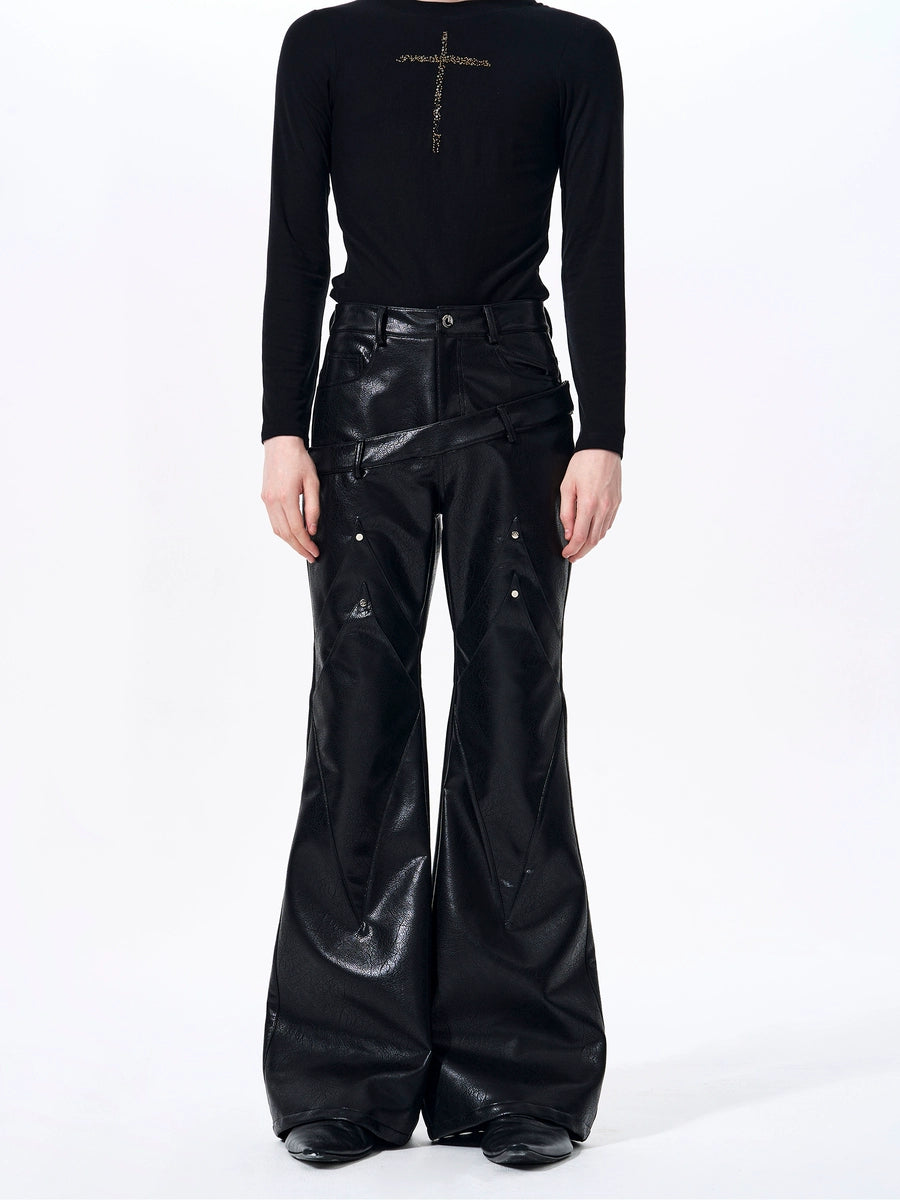 Men's Leather-Look Pants Wide-Leg for Office Outfits Business Casual Work Travel Comfort Weekend