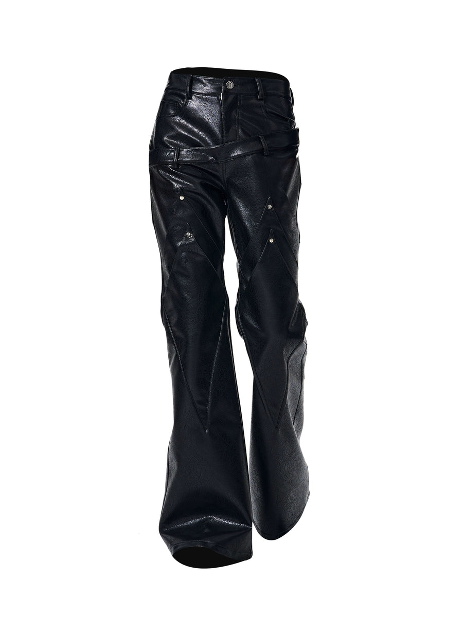 Men's Leather-Look Pants Wide-Leg for Office Outfits Business Casual Work Travel Comfort Weekend