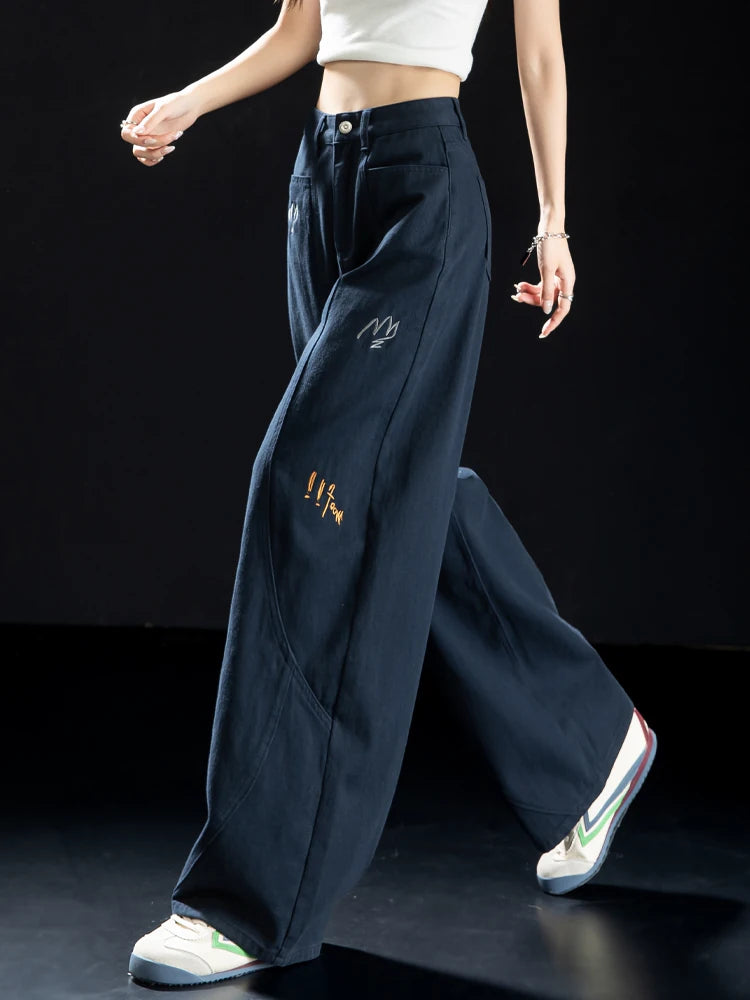 Women's Embroidered Oversized Wide-Leg Jeans for Casual Outfits Everyday Office Weekend Date Night