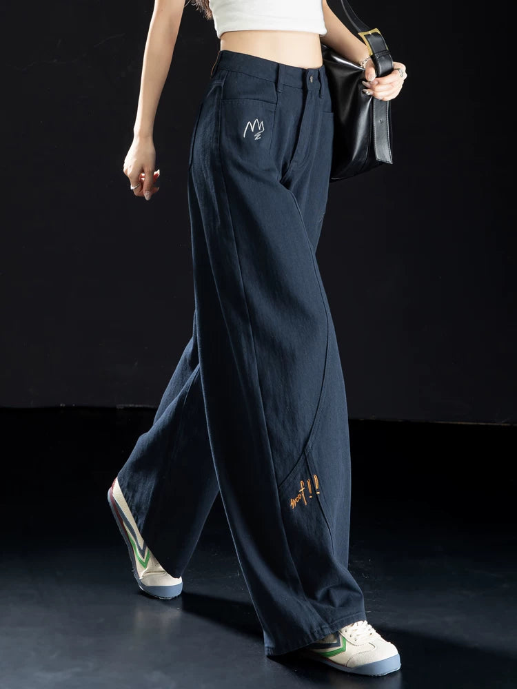 Women's Embroidered Oversized Wide-Leg Jeans for Casual Outfits Everyday Office Weekend Date Night