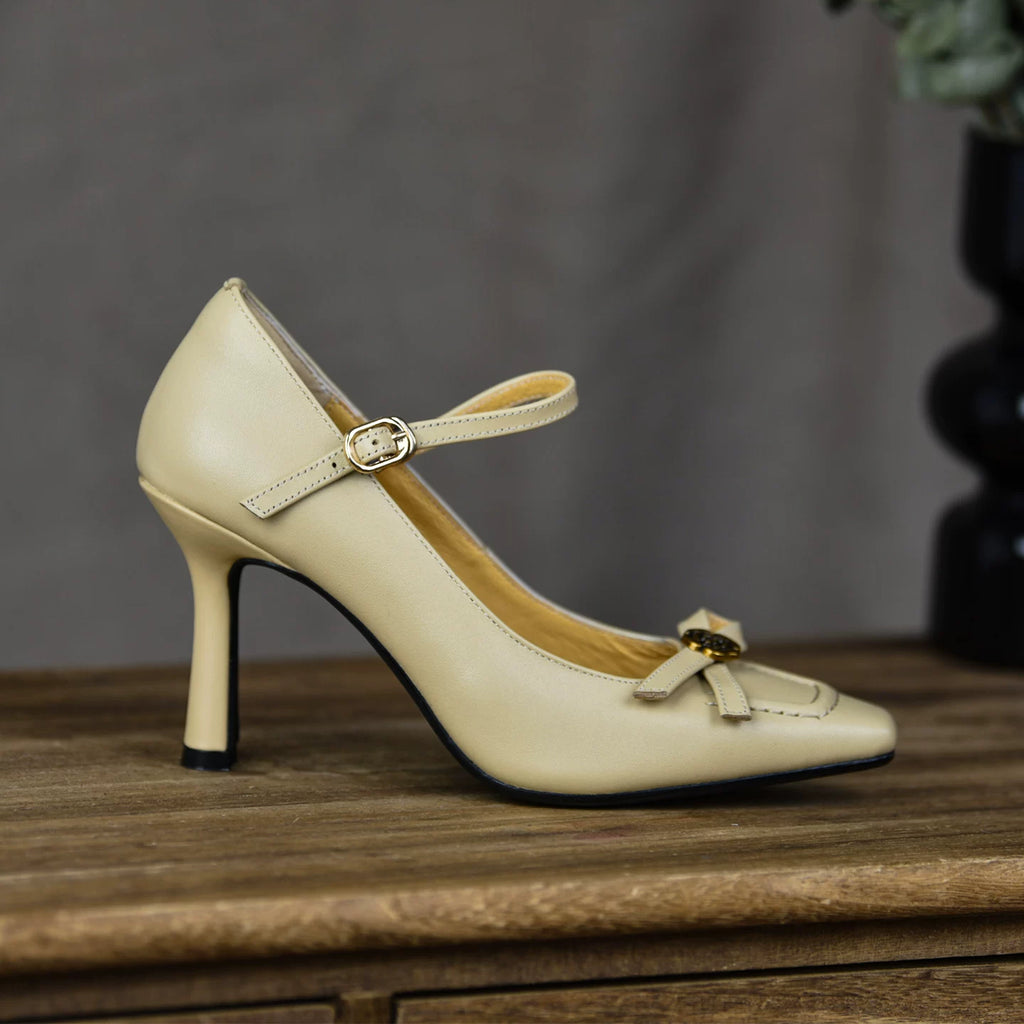 Women's Square Toe Stiletto High Heel Flat Strap French-Inspired Pumps Closed-Toe Dress Heels Wedding Guest Cocktail Party