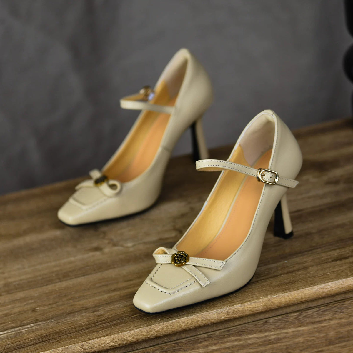 Women's Square Toe Stiletto High Heel Flat Strap French-Inspired Pumps Closed-Toe Dress Heels Wedding Guest Cocktail Party